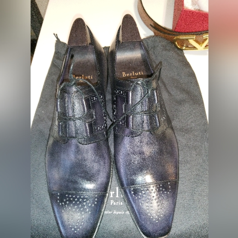 Men's Black Leather Berluti Dress Shoes